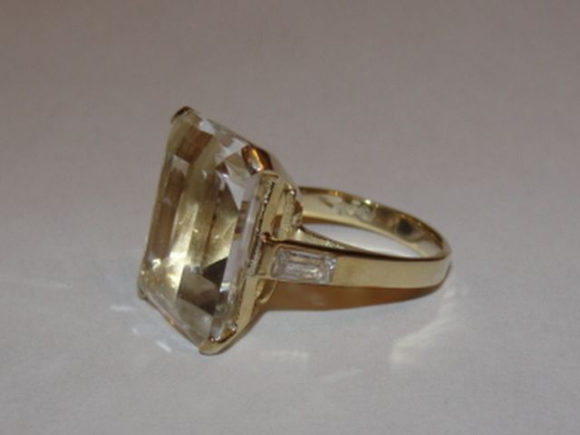 Massive 14 kt Gold Vermeil Sterling Silver Emerald Cut Rock Crystal Quartz Cocktail Ring Massive 14 kt Gold Vermeil Sterling Silver Emerald Cut Rock Crystal Quartz Cocktail Ring