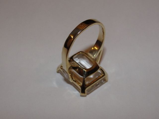 Massive 14 kt Gold Vermeil Sterling Silver Emerald Cut Rock Crystal Quartz Cocktail Ring Massive 14 kt Gold Vermeil Sterling Silver Emerald Cut Rock Crystal Quartz Cocktail Ring