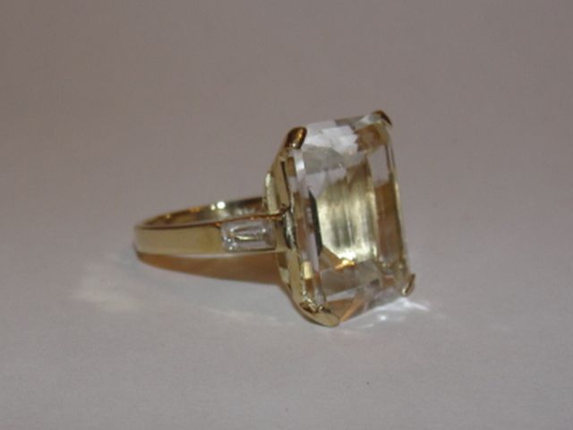 Massive 14 kt Gold Vermeil Sterling Silver Emerald Cut Rock Crystal Quartz Cocktail Ring Massive 14 kt Gold Vermeil Sterling Silver Emerald Cut Rock Crystal Quartz Cocktail Ring
