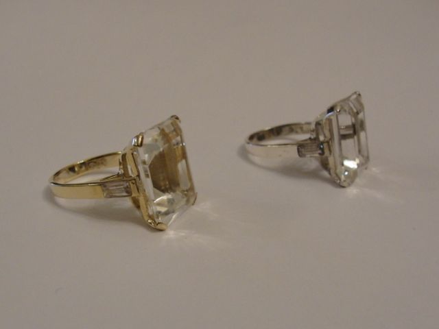 Massive 14 kt Gold Vermeil Sterling Silver Emerald Cut Rock Crystal Quartz Cocktail Ring Massive 14 kt Gold Vermeil Sterling Silver Emerald Cut Rock Crystal Quartz Cocktail Ring
