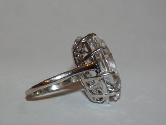 Massive 14 kt White Gold and Marquise Rock Crystal Headlight Ring Massive 14 kt White Gold and Marquise Rock Crystal Headlight Ring