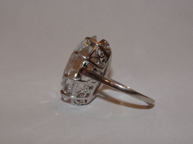 Massive 14 kt White Gold and Marquise Rock Crystal Headlight Ring Massive 14 kt White Gold and Marquise Rock Crystal Headlight Ring