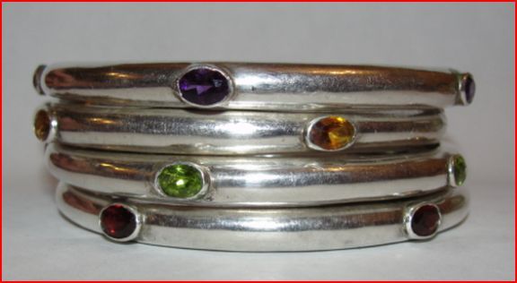 4 Piece Sterling Silver and Gemstone Bangle Set 4 Piece Sterling Silver and Gemstone Bangle Set