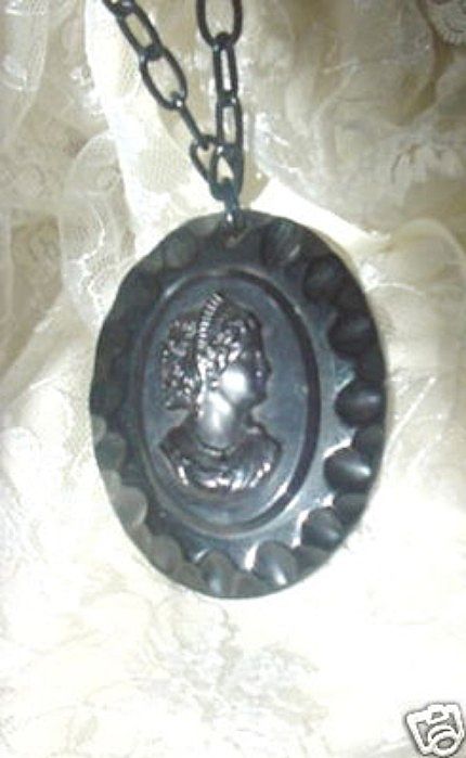 Victorian Early Century Mourning Celluloid Cameo Necklace Victorian Early Century Mourning Celluloid Cameo Necklace