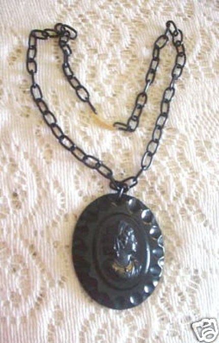 Victorian Early Century Mourning Celluloid Cameo Necklace Victorian Early Century Mourning Celluloid Cameo Necklace