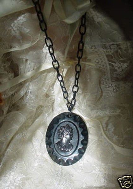 Victorian Early Century Mourning Celluloid Cameo Necklace Victorian Early Century Mourning Celluloid Cameo Necklace