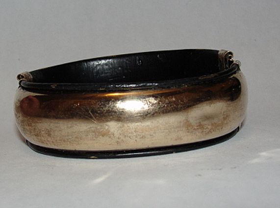 Victorian 14 kt Rolled Gold and Gutta Percha Bangle Bracelet Etched with Leaves and Vines Victorian 14 kt Rolled Gold and Gutta Percha Bangle Bracelet Etched with Leaves and Vines