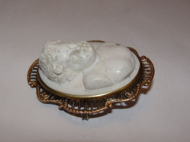 Victorian 14 kt Gold Filled Filigree White Lava Cherub Relief Profile Brooch Victorian 14 kt Gold Filled Filigree White Lava Cherub Relief Profile Brooch