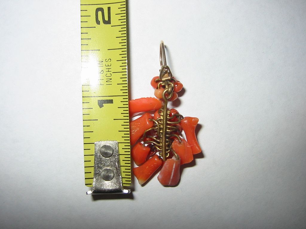 Antique Hand Carved Victorian Branch Red Coral and 14 kt gold Chandelier Earrings Antique Hand Carved Victorian Branch Red Coral and 14 kt gold Chandelier Earrings