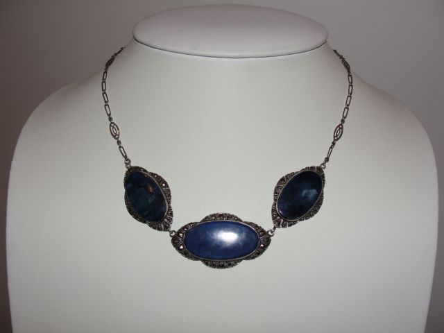 Art Deco Sterling Silver Marcasite and Lapis Lazuli Pendant Necklace Art Deco Sterling Silver Marcasite and Lapis Lazuli Pendant Necklace
