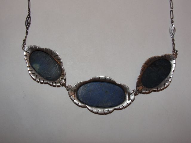 Art Deco Sterling Silver Marcasite and Lapis Lazuli Pendant Necklace Art Deco Sterling Silver Marcasite and Lapis Lazuli Pendant Necklace