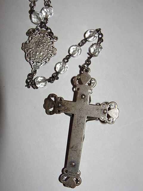 Sterling Silver and Faceted Crystal Rosary Necklace with Virgin Mary and Crucifix Sterling Silver and Faceted Crystal Rosary Necklace with Virgin Mary and Crucifix