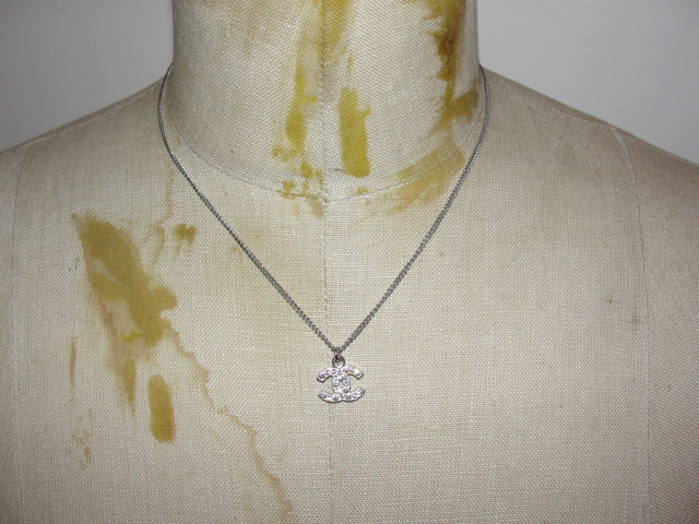 Chanel Silver Plated Rhinestone CC Monogram Pendant Necklace Chanel Silver Plated Rhinestone CC Monogram Pendant Necklace