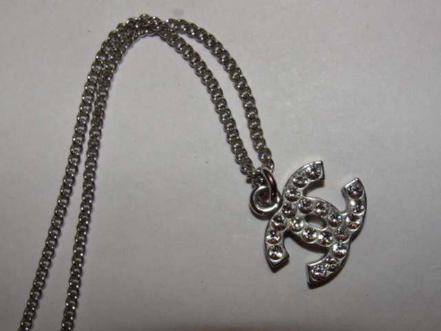 Chanel Silver Plated Rhinestone CC Monogram Pendant Necklace Chanel Silver Plated Rhinestone CC Monogram Pendant Necklace