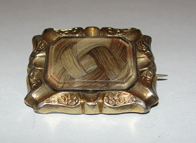 Victorian 14 kt Rolled Gold Rectangular Mourning Blonde Hair Pin Victorian 14 kt Rolled Gold Rectangular Mourning Blonde Hair Pin