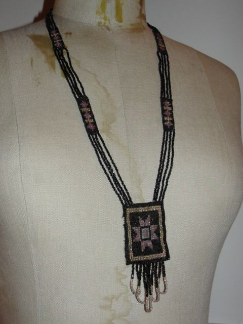 Victorian Black Seed Bead Flapper Necklace Victorian Black Seed Bead Flapper Necklace