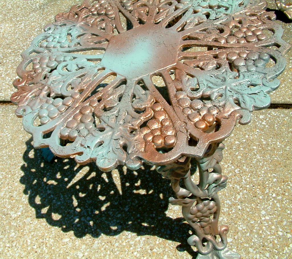 Vintage Cast Iron Grape Design Garden Settee and Two Tables Vintage Cast Iron Grape Design Garden Settee and Two Tables