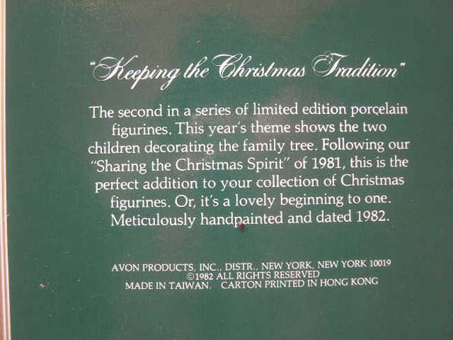 AVON Christmas Memories Series Second in Series - 1982 AVON Christmas Memories Series Second in Series - 1982