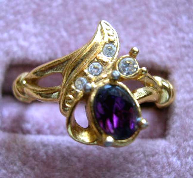 AVON Faux Amethyst and Rhinestone Ring - Book Piece AVON Faux Amethyst and Rhinestone Ring - Book Piece