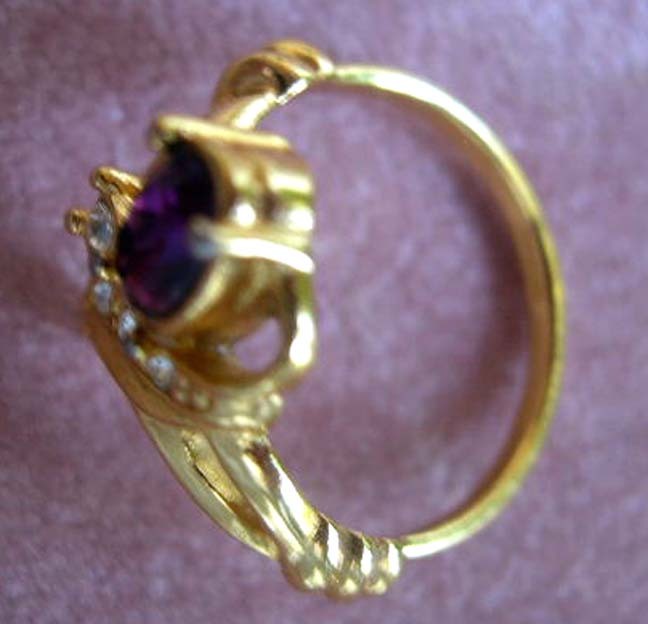 AVON Faux Amethyst and Rhinestone Ring - Book Piece AVON Faux Amethyst and Rhinestone Ring - Book Piece