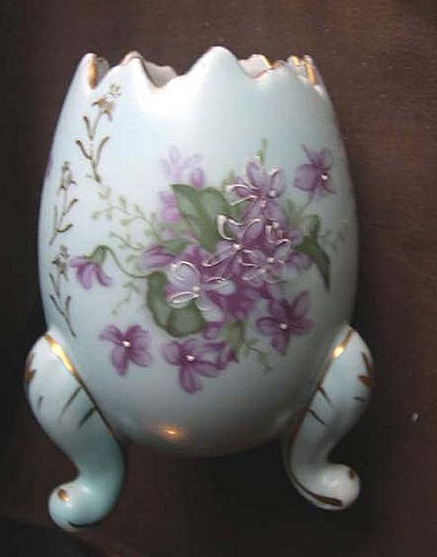 Half Egg Three Footed Planter with Violets Half Egg Three Footed Planter with Violets