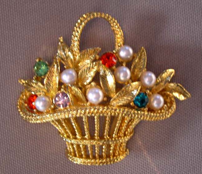 GERRY'S Basket Pin with Faux Pearls and Rhinestones GERRY'S Basket Pin with Faux Pearls and Rhinestones