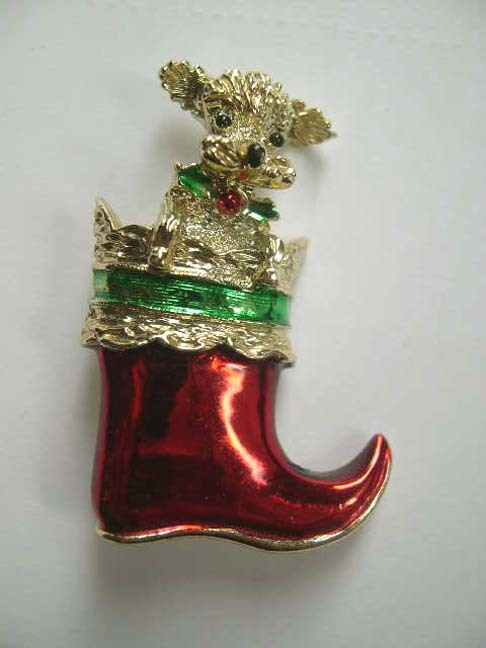 Vintage Gerry's Signed Poodle in a Stocking Pin Vintage Gerry's Signed Poodle in a Stocking Pin