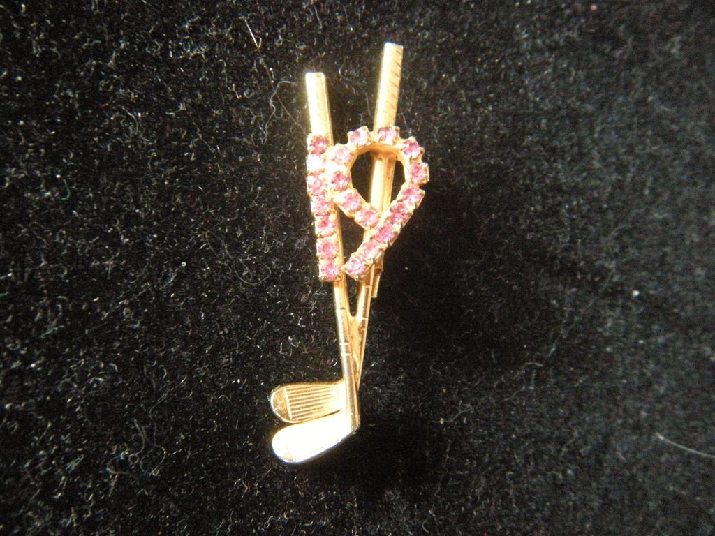 Vintage Golf Clubs Pin with Pink Rhinestones Vintage Golf Clubs Pin with Pink Rhinestones