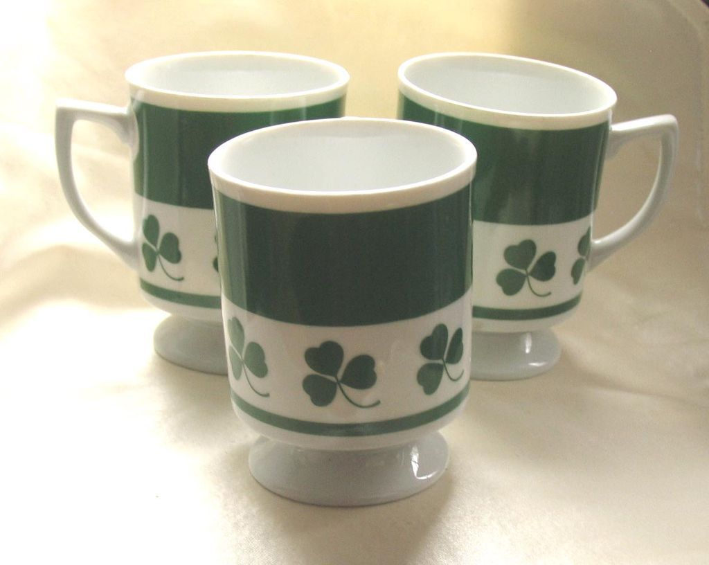 Three Lefton Green Shamrock Clover Irish Coffee Footed Mug Mugs Three Lefton Green Shamrock Clover Irish Coffee Footed Mug Mugs