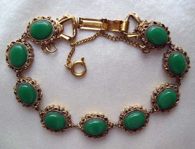 Vintage LJM signed Green Stone Bracelet circa 1955 Vintage LJM signed Green Stone Bracelet circa 1955