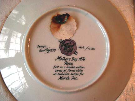 Lund & Clausen MOTHER'S DAY Rose Collector's Plate - 1970 Lund & Clausen MOTHER'S DAY Rose Collector's Plate - 1970