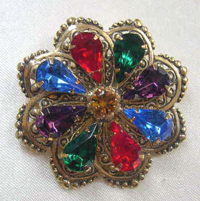 Multi-colored Rhinestone Pin Signed Jane Multi-colored Rhinestone Pin Signed Jane