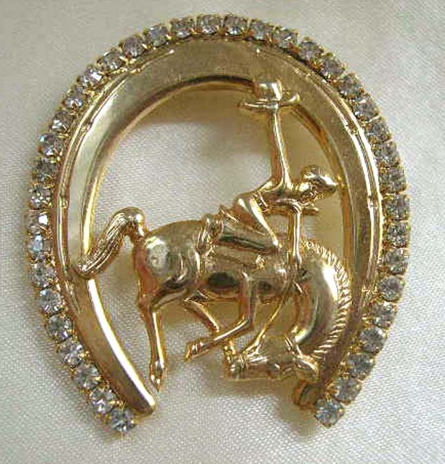 Bronco Rider in Clear Rhinestone Horseshoe Pin Bronco Rider in Clear Rhinestone Horseshoe Pin
