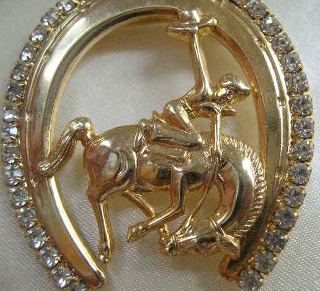 Bronco Rider in Clear Rhinestone Horseshoe Pin Bronco Rider in Clear Rhinestone Horseshoe Pin