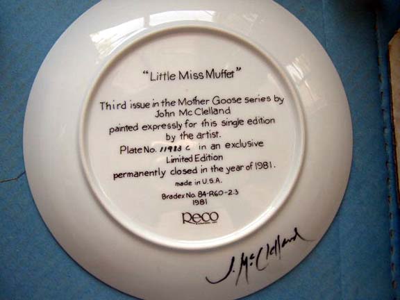 Signed "Little Miss Muffet" Ltd Ed Plate by J. McClelland - 1981 Signed "Little Miss Muffet" Ltd Ed Plate by J. McClelland - 1981