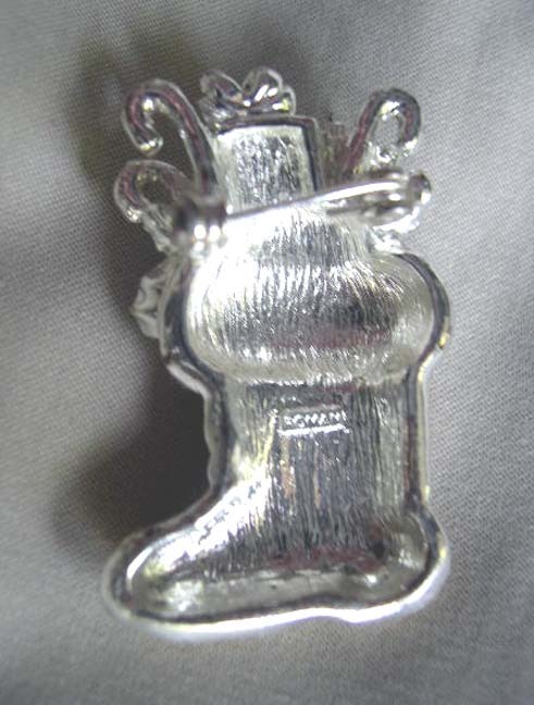 ROMAN Two-tone Holiday Stocking Pin with Clear Rhinestones ROMAN Two-tone Holiday Stocking Pin with Clear Rhinestones