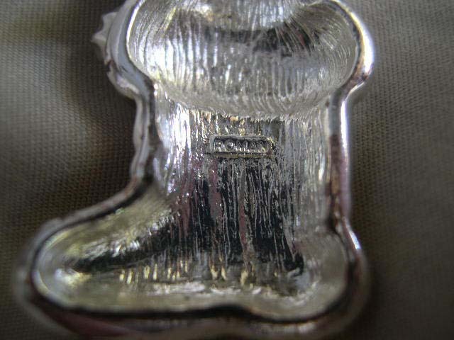 ROMAN Two-tone Holiday Stocking Pin with Clear Rhinestones ROMAN Two-tone Holiday Stocking Pin with Clear Rhinestones