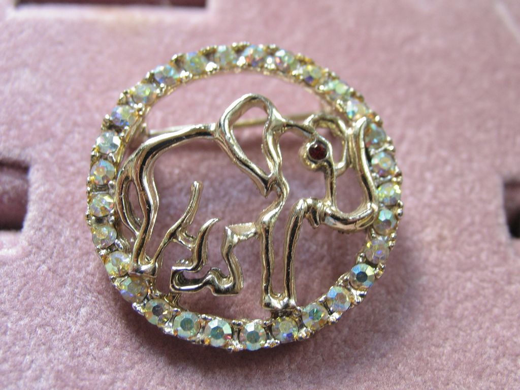 Vintage SEARS Elephant with AB Rhinestones Circle Pin Vintage SEARS Elephant with AB Rhinestones Circle Pin