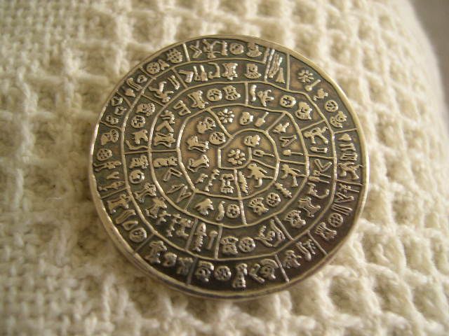 Greek Phaistos Disc Sterling Silver Pin Greek Phaistos Disc Sterling Silver Pin
