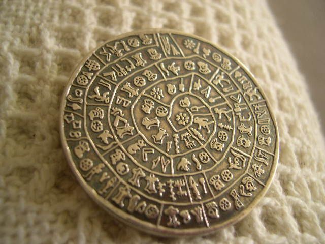 Greek Phaistos Disc Sterling Silver Pin Greek Phaistos Disc Sterling Silver Pin