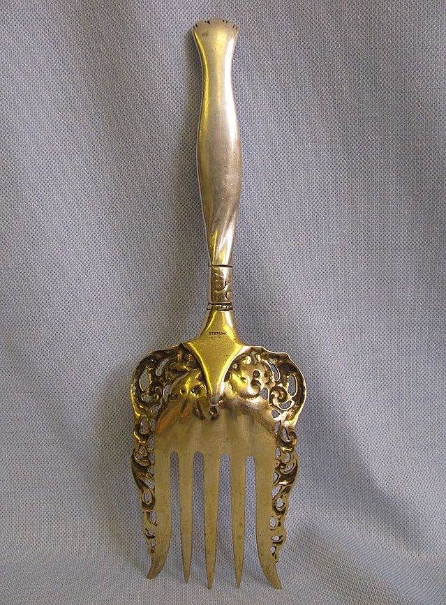 9.75" Sterling ca.1870's Serving Fork Gold-Wash 9.75" Sterling ca.1870's Serving Fork Gold-Wash