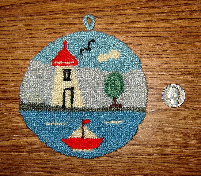 Tiny Hooked Wall Hanging Rug with Lighthouse Tiny Hooked Wall Hanging Rug with Lighthouse