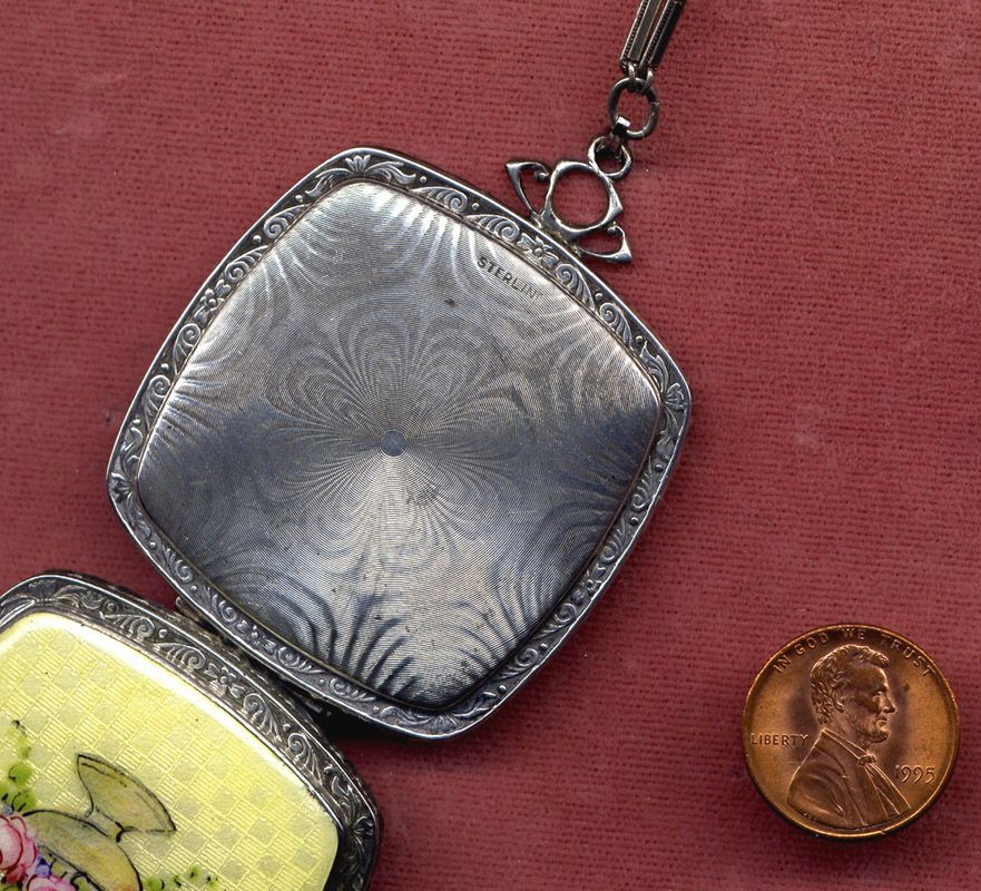 Sterling & Enamel Compact with Sterling Chain Sterling & Enamel Compact with Sterling Chain