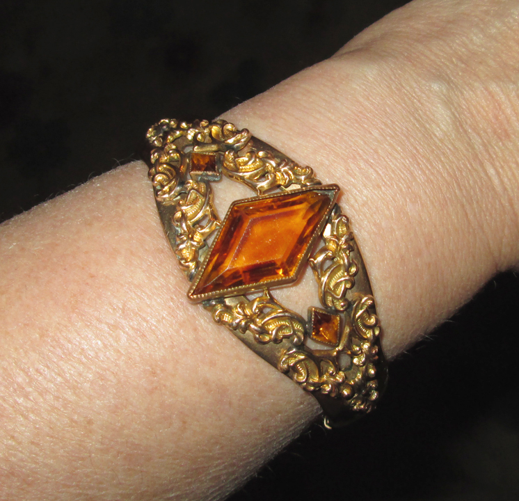 Edwardian Gold-Filled Bangle Bracelet with Faux Topaz Edwardian Gold-Filled Bangle Bracelet with Faux Topaz