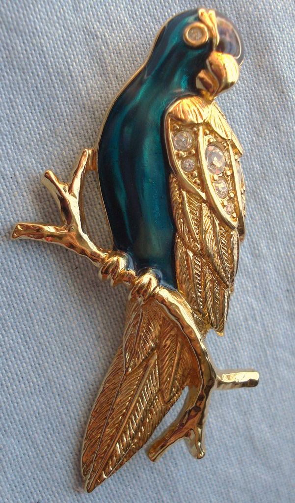 Avon Metallic Parrot with Rhinestones Brooch Avon Metallic Parrot with Rhinestones Brooch