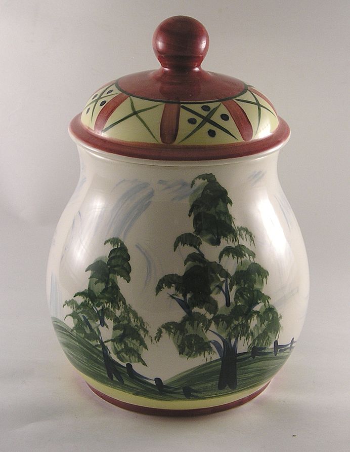 Gail Pittman handpainted lidded jar 1998 Gail Pittman handpainted lidded jar 1998