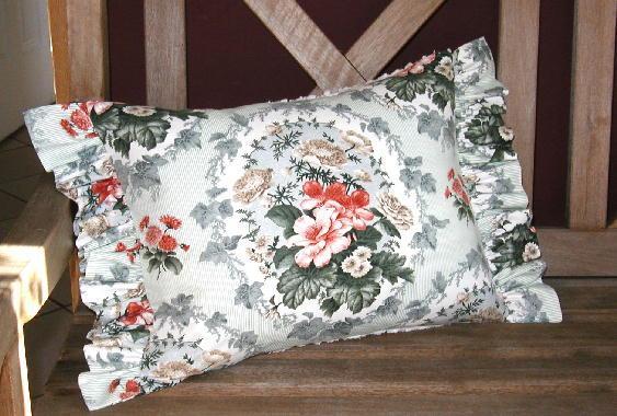 Vintage chintz oblong pillow sage coral Vintage chintz oblong pillow sage coral
