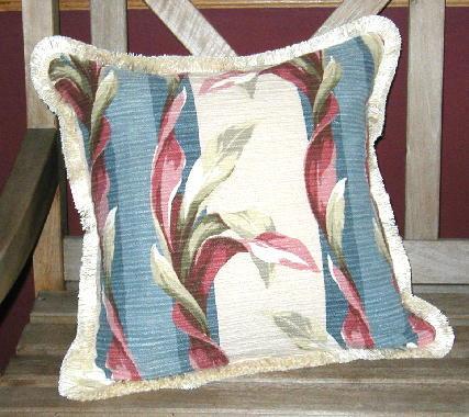 1940's Bark cloth pillow pink sage fronds on blue 1940's Bark cloth pillow pink sage fronds on blue