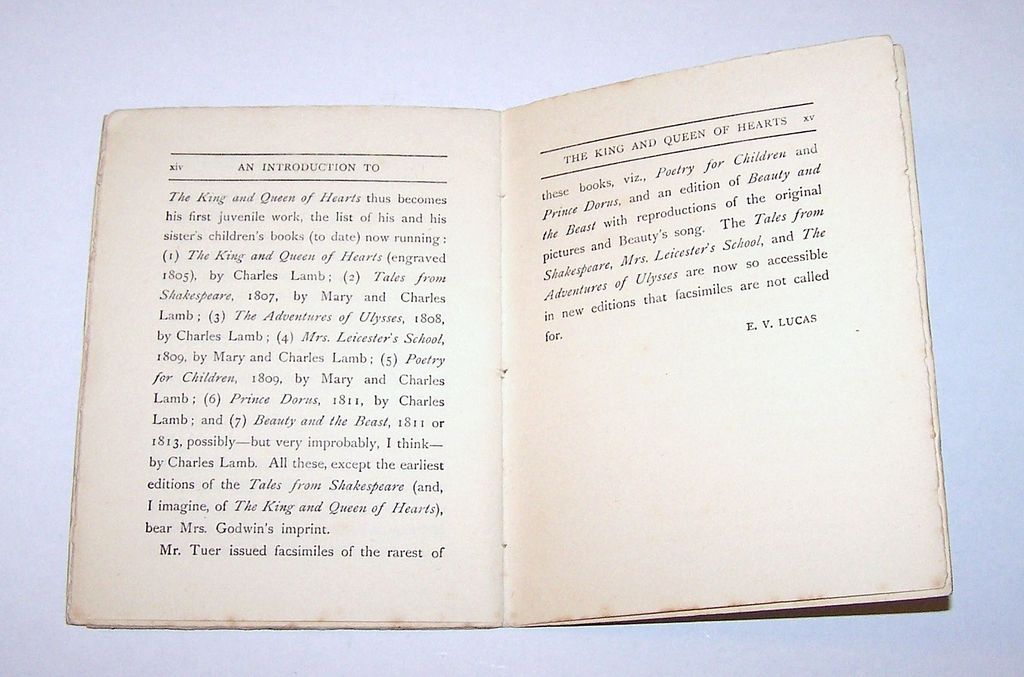 Charles Lamb "The King and Queen of Hearts," Methuen & Co. Edition w/ Separately Bound Introduction by F.V. Lucas, William Mulready Illustrations, c.1902 Charles Lamb "The King and Queen of Hearts," Methuen & Co. Edition w/ Separately Bound Introduction by F.V. Lucas, William Mulready Illustrations, c.1902