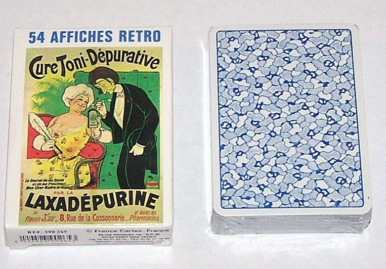 3 Decks Grimaud Playing Cards, $15/ea.: (i) "54 Affiches Retro," c.1991; (ii) "Jeu Images d'Epinal," c.1991; (iii) "les géants d'un mythe," François Poulain Designs, c.1983 3 Decks Grimaud Playing Cards, $15/ea.: (i) "54 Affiches Retro," c.1991; (ii) "Jeu Images d'Epinal," c.1991; (iii) "les géants d'un mythe," François Poulain Designs, c.1983